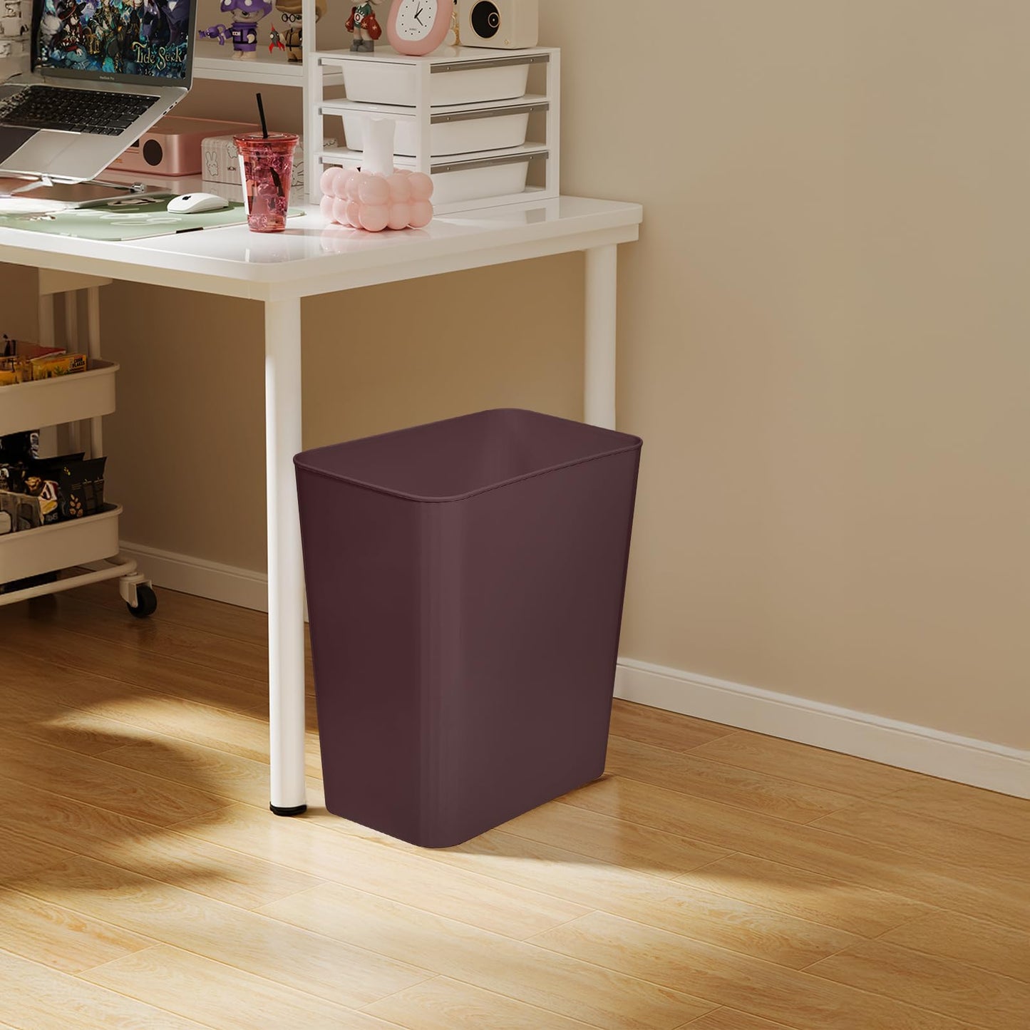 TEIUKAX Plastic Trash Can Waste Basket Bin - 3.5 Gallon - for Office, Home, Bathroom, Kitchen, Dormitory - Brown