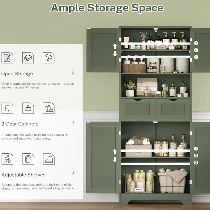 Iwell 58" H Tall Bathroom Storage Cabinet