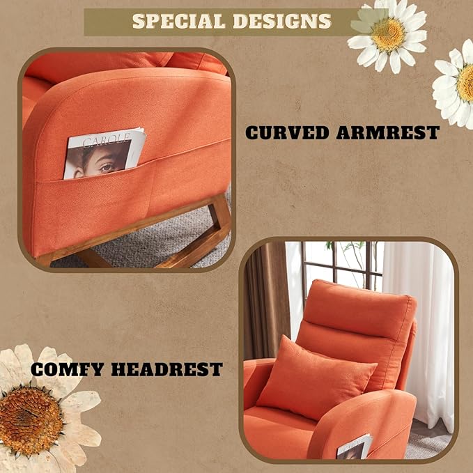 VINGLI Orange Linen Rocking Chair Nursery