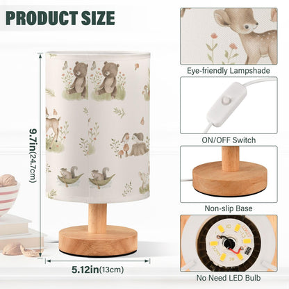 Oarencol Bedside Table Lamp Woodland Animals Nightstand Lamp with Wood Forest Fox Deer Rabbit Bird Bear Mushroom Desk Lamps for Bedroom Living Room Nursery Office Home Decor