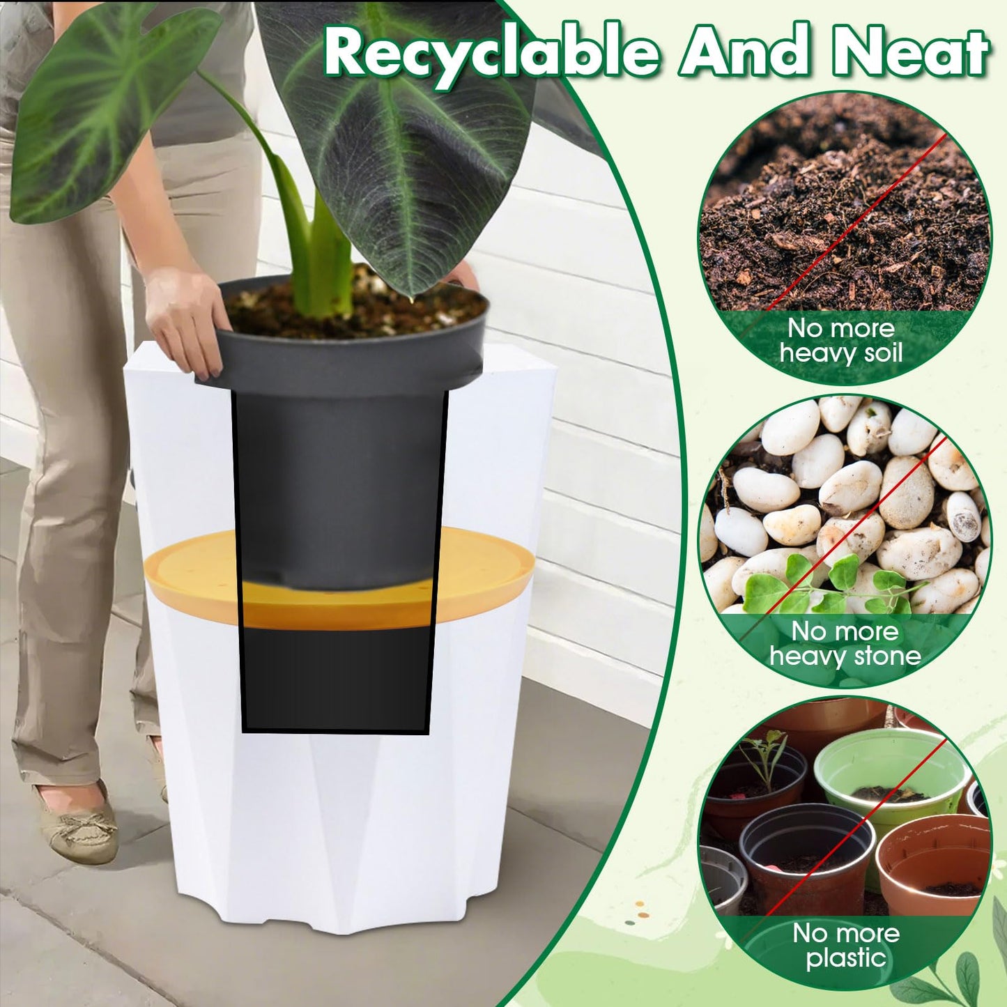 Tryitsbest Round Planter Insert for Large Pots, 13" Tall Flower Pot Fillers for Planters with Drainage Holes for Indoor Outdoor Gardening Plants Container (1 Pack, 13 inch)