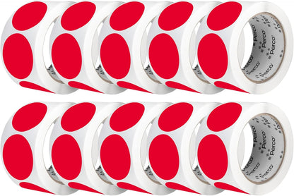 Perco Red 2-Inch Perforated Circle Dot Sticker Labels — 10 Rolls, 5,000 Round Stickers — with Permanent Adhesive for Organizing, Color Coding, Bin Labeling, Packaging Alerts—Made in USA