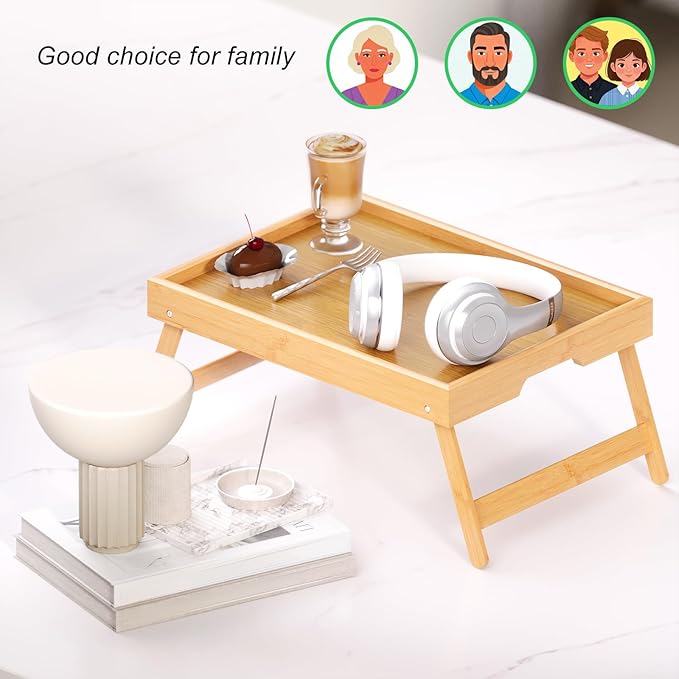 Fibogollo 4 Pack Bamboo Bed Tray Table