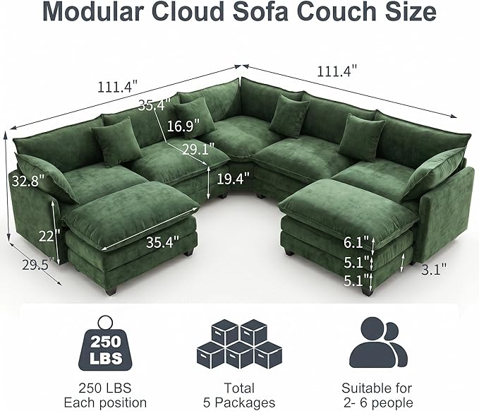 111.4" V-Shaped Corner Couch Sectional