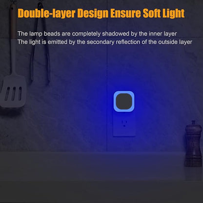 YUNLEX 2 Pack Plug in Dimmable Night Light, Blue Nightlight, Auto Dusk to Dawn Sensor, LED Night Light, Soft Glow, Diffused Light for Bathroom, Hallway, Stairs, Kitchen, Bedroom