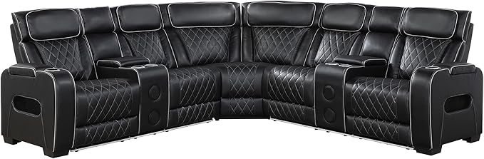Lexicon 118" Power Reclining Sectional Sofa, Wall Hugger, 2 Recliner Seats