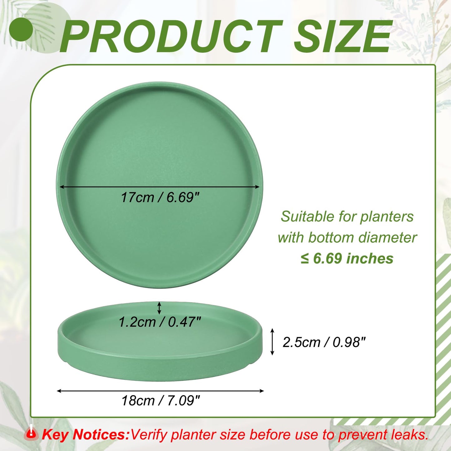 YELARXI 6.7 Inch Ceramic Plant Saucers, Round Flower Planter Water Trays Ceramic Plant Saucer Pot Tray -Fitting for (Outdoor/Indoors/Garden/Planting/Water/Flower/Coffee) Forest Green