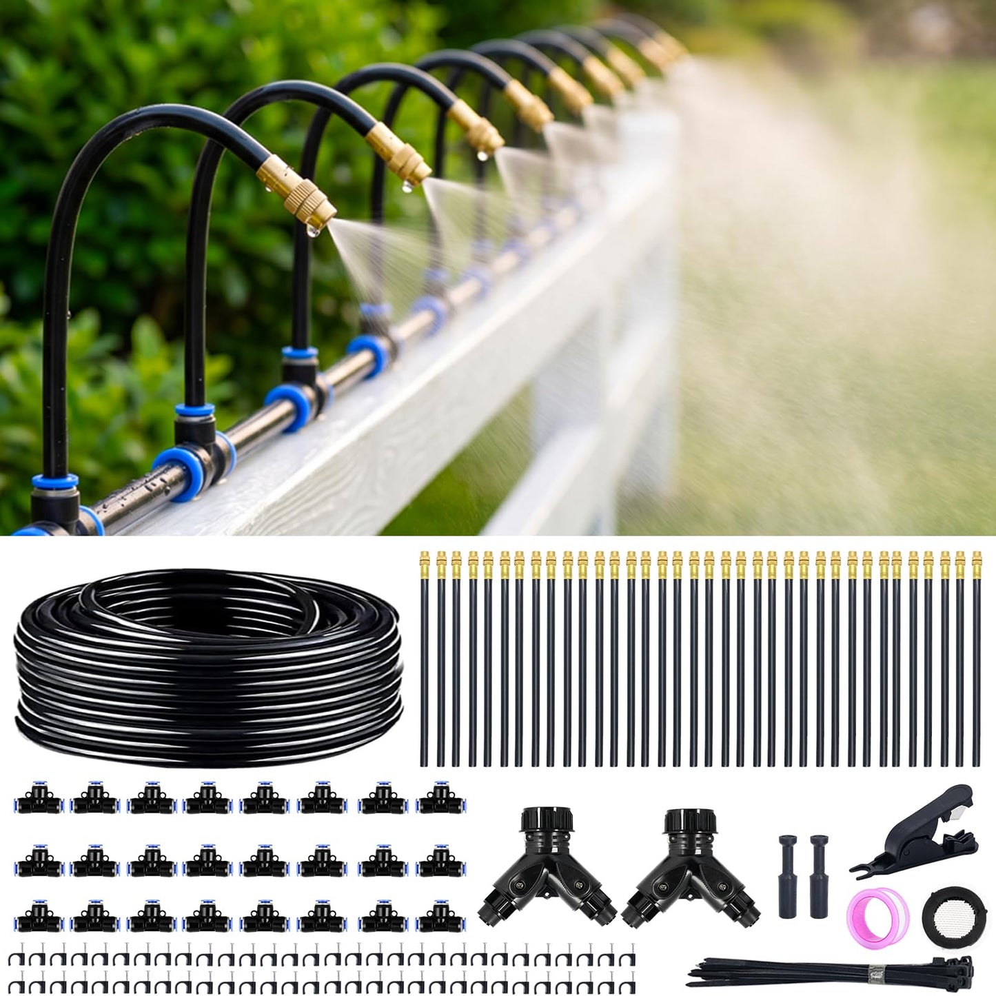Thiswing 200FT 360° Adjustable Irrigation System for Garden – 1/4" Tubing with 36 Nozzles, Watering Misting System, Sprinkler for Garden, Raised Bed, Lawn, Plants