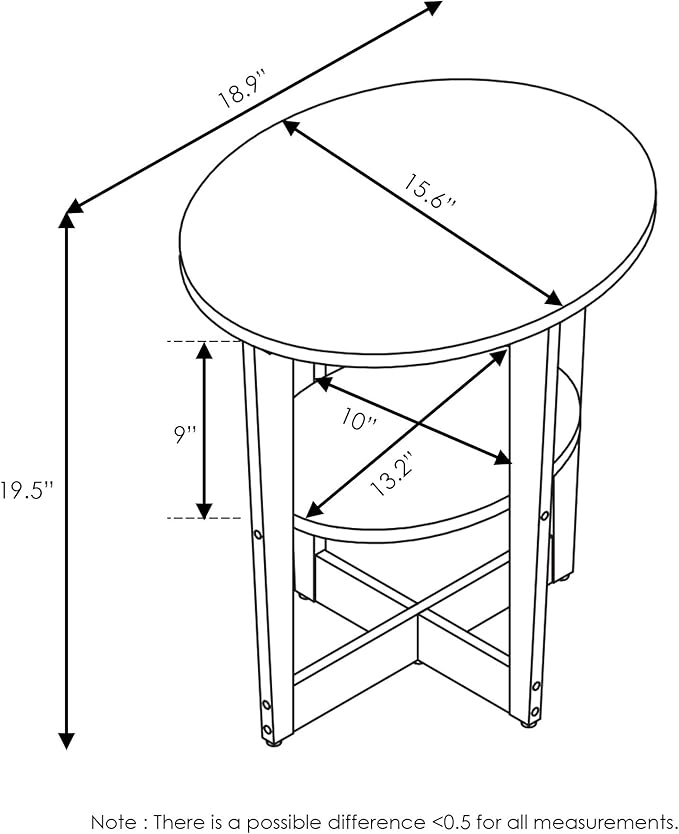 Furinno JAYA Side Table Set of 2, 2-Tier Round Modern End Table