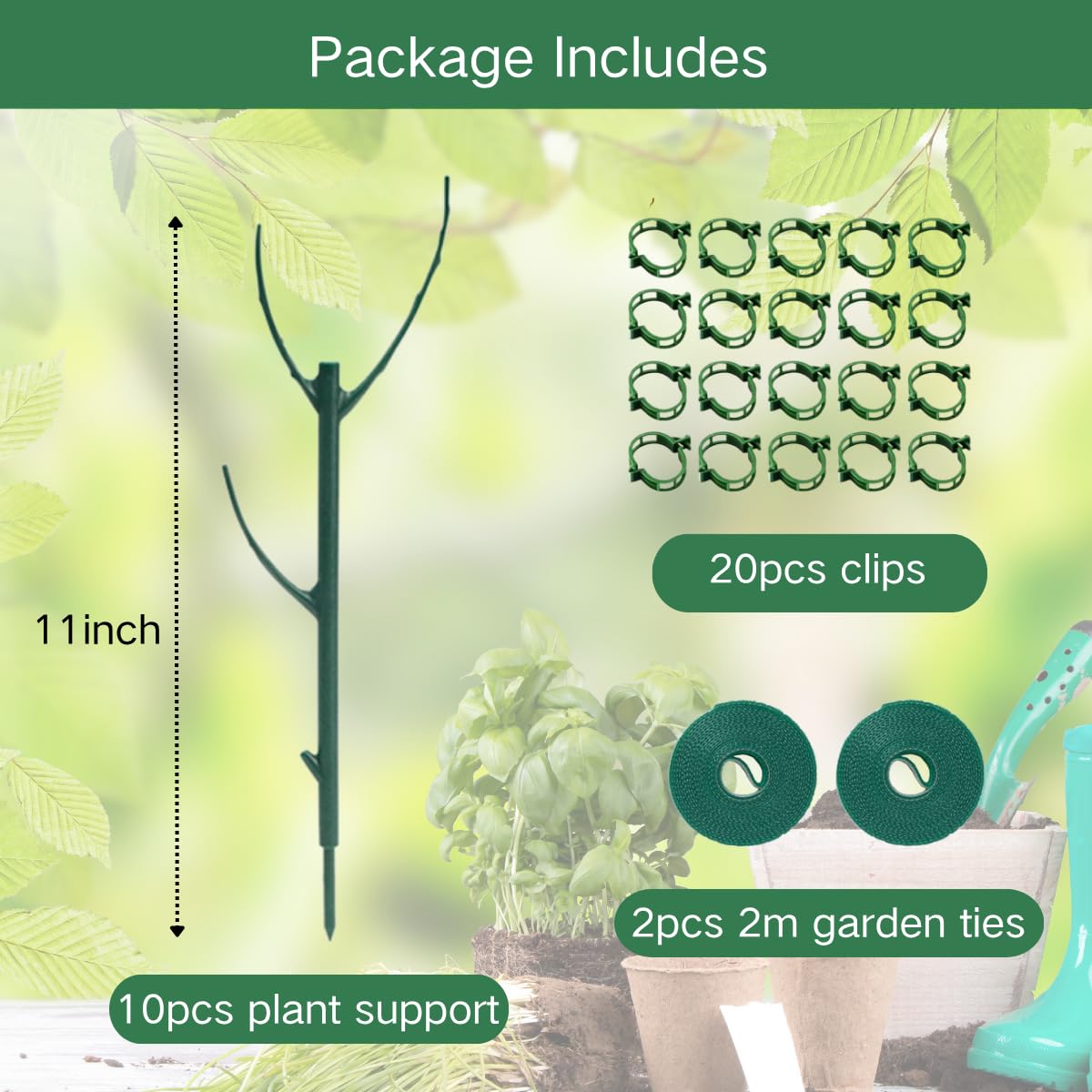 10 Pack Stackable Plant Support Stakes, Moss Pole Alternative for Monstera & Climbing Vines, Gardening Gifts for Women, Garden Essential Trellis Sticks for Indoor Outdoor Plant with 20Pcs Clips & Ties