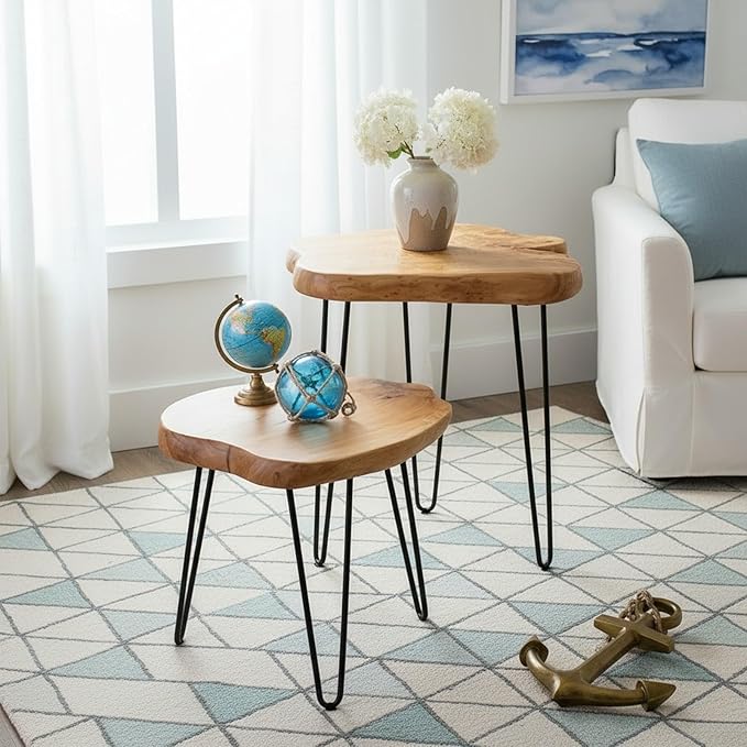 WELLAND Live Edge Cedar End Table, Unique Desktop Side Table, Natural Clear