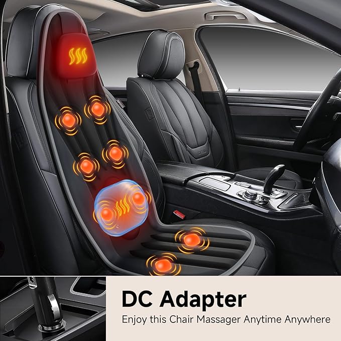 SLOTHMORE Back Massager with Heat Seat Massager for Full Back with 8 Vibrating Motors and 2 Heat Levels, Massage Chair Pad with Lumbar Support Suitable for Office/Home/Gift