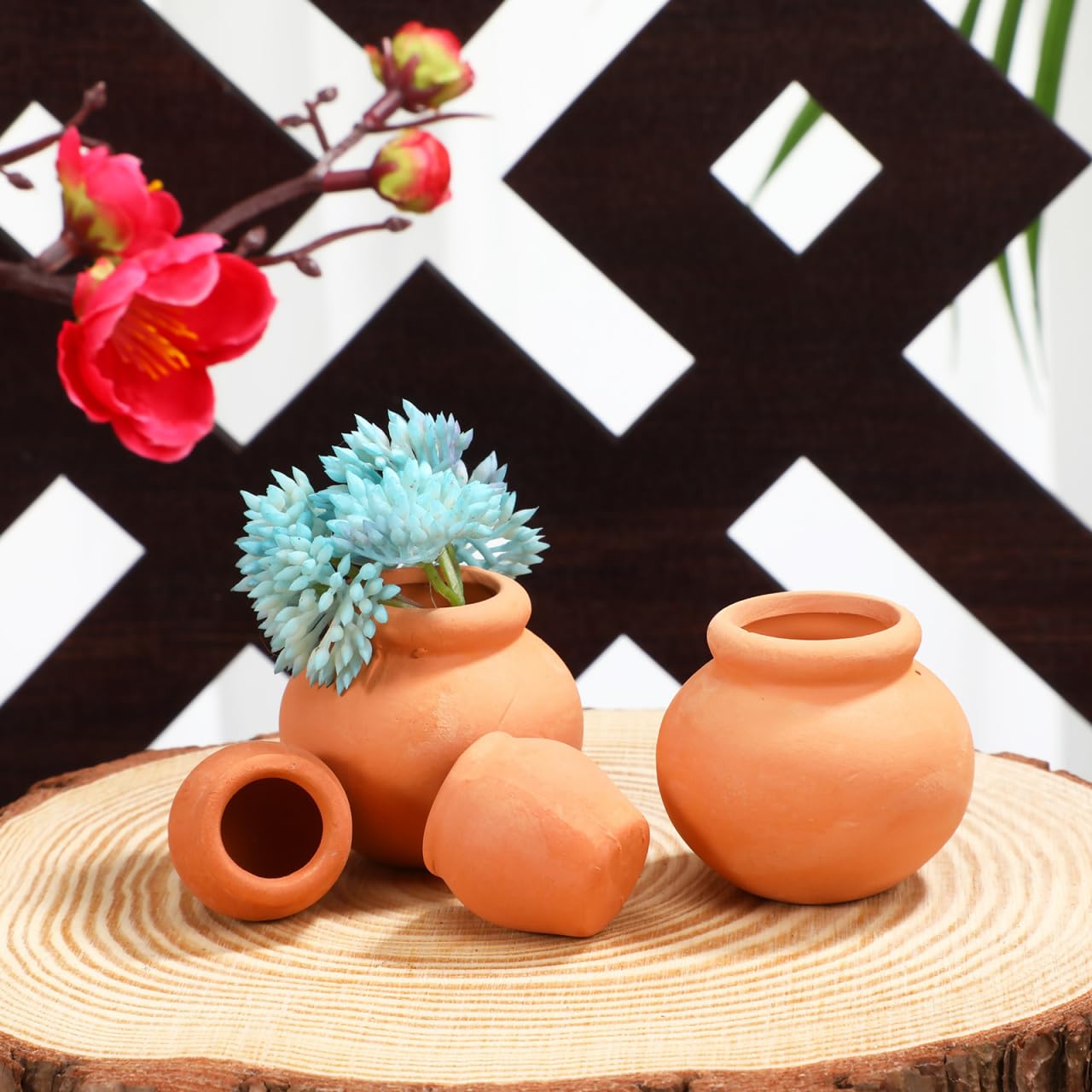 Mipcase 4pcs Mini Terracotta Succulent Pots Cute Nursery Containers for Indoor Plants Small Flower Breeding Pots Drainage Decorative Garden Planters for Home Office
