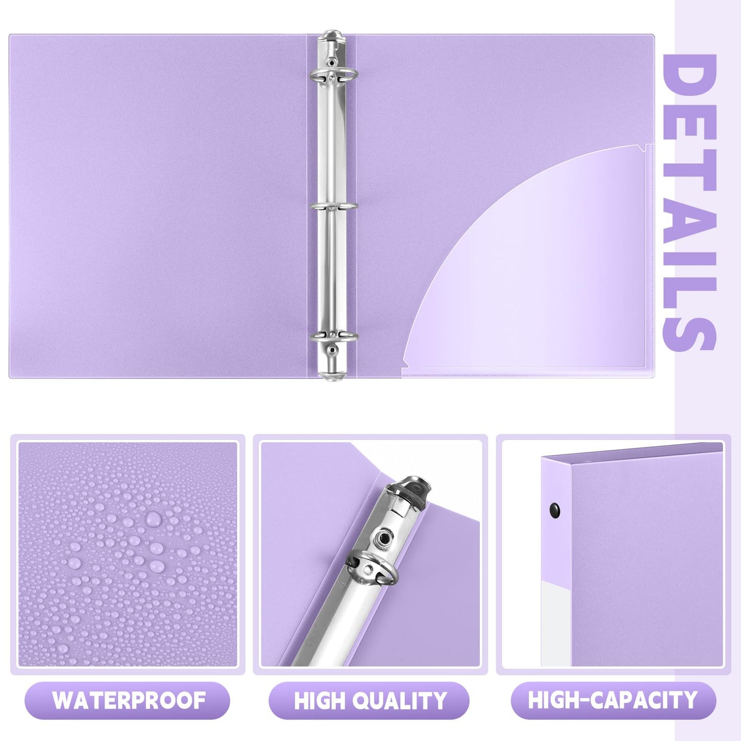 Henoyso 26 Pack 0.5 Inch Plastic 3 Ring Binder Round Ring, Bulk 1/2 Inch Flexible Binders Hold 140 Sheets Letter Size with Pocket, Document Organizer for Back to School Classroom Office (Light Purple)