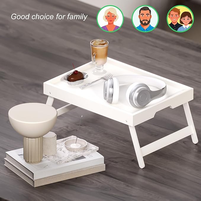Fibogollo 4 Pack Bamboo Bed Tray Table