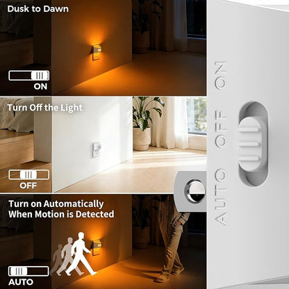 DORESshop LED Night Light[2 Pack], Night Lights Plug into Wall, Dimmable Plug in Night Light with Motion Sensor, Dusk to Dawn Sensor, Nightlights for Adults, Bedroom, Bathroom, Amber, White Cover