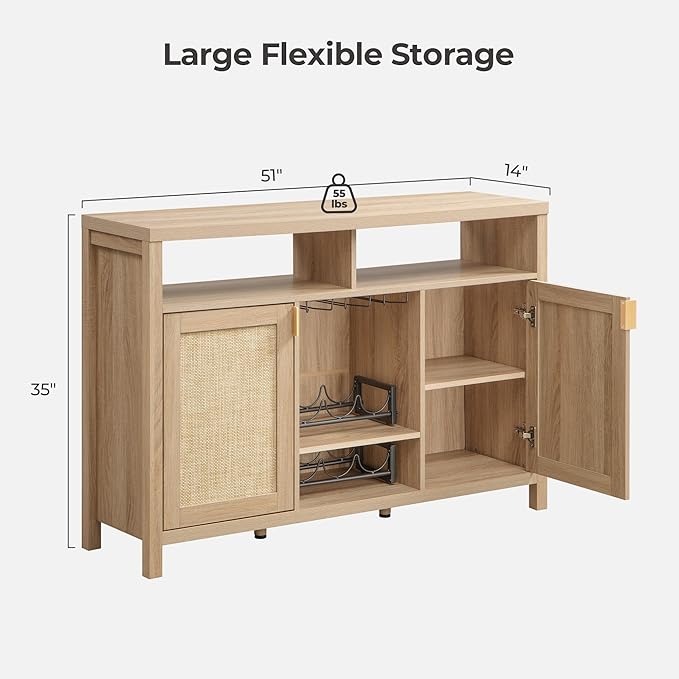 SICOTAS Rattan Coffee Bar Cabinet, Farmhouse Liquor Cabinet