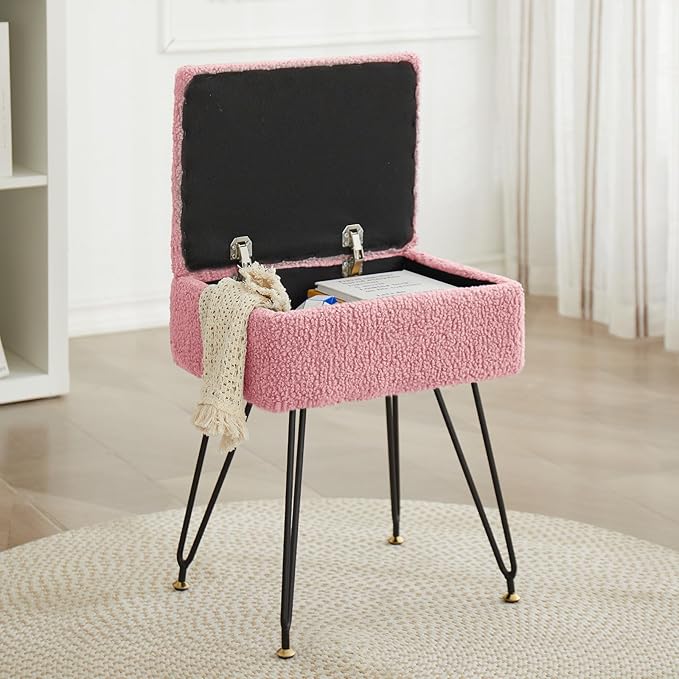 Vanity Stool Chair, Faux Teddy Fur Ottoman Foot Stool