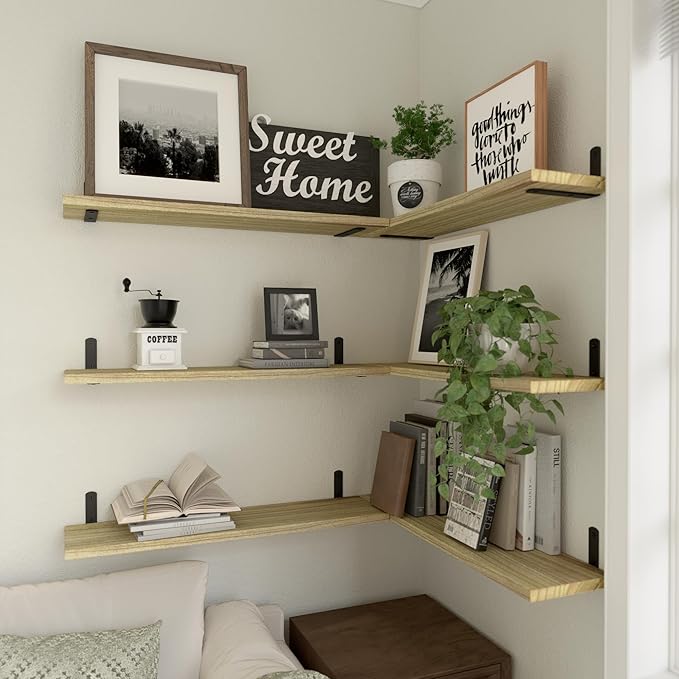 WOPITUES Wood Floating Shelves Set of 6, 24 inch Long Floating Shelves