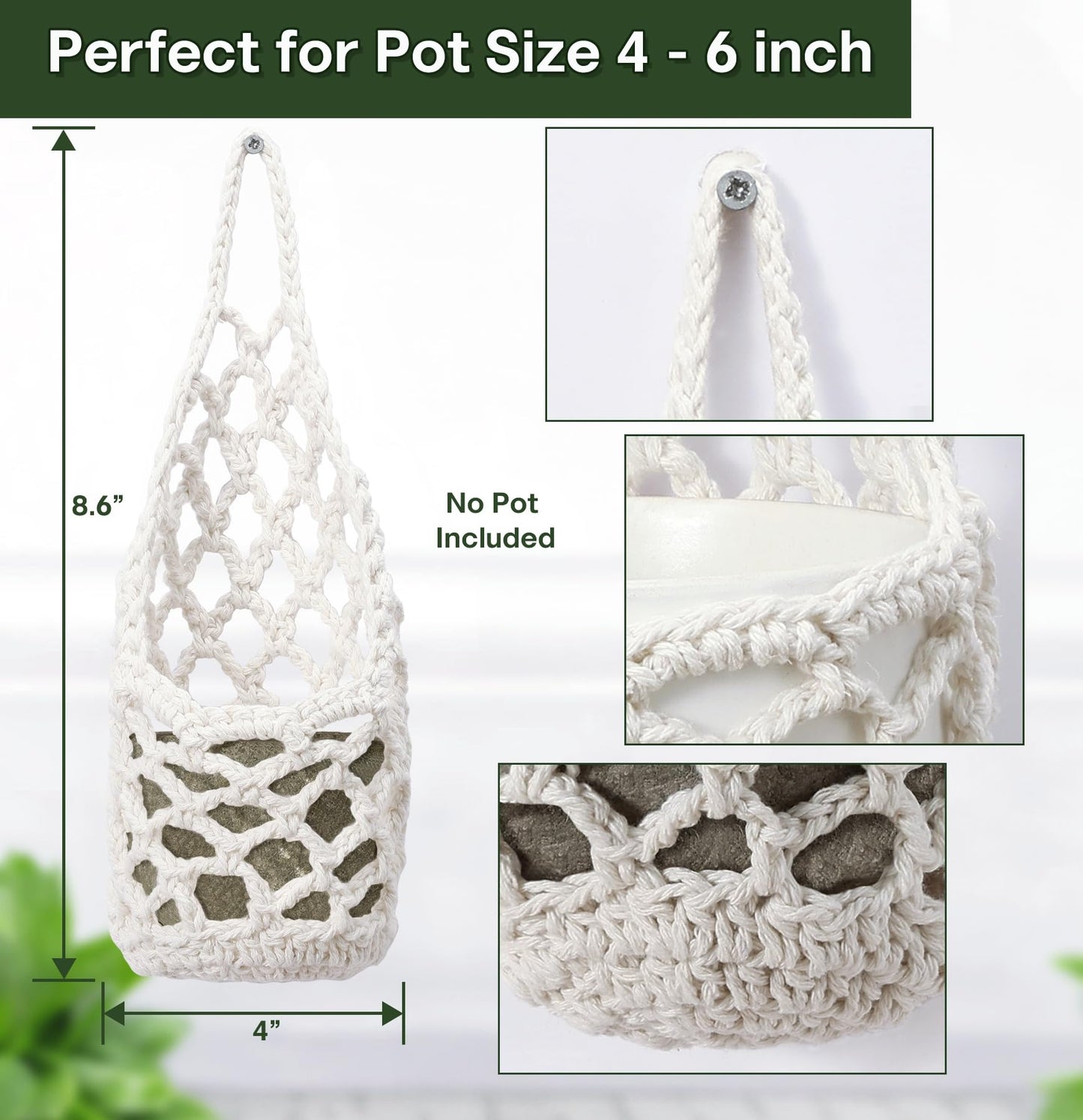 Shineloha 4 Packs Hanging Planters for Indoor Plants, Wall Plant Holder | Plant Hanger Indoor, Wall Planters for Indoor Plants, Hanging Plant (4PK, 2 Large + 2 Small)
