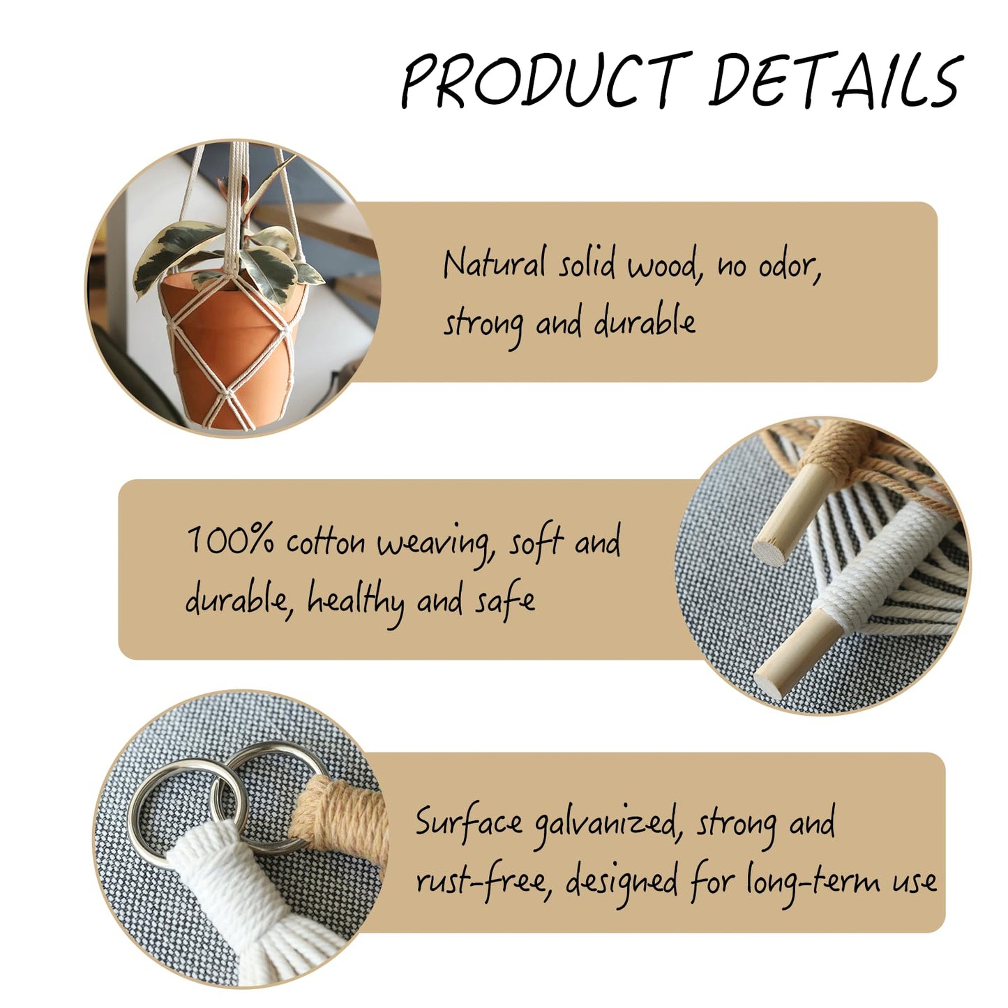 XINBOR 4 Pack Macrame Plant Hangers Indoor Up to 10 inch Pot, Boho Hanging Planters, Plant Holder with 8Pcs Stainless Steel Hooks(4Pcs Black Hanger)