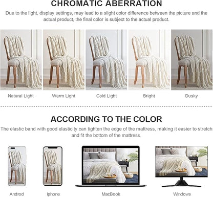 BOURINA Fluffy Chenille Knitted Fringe Throw Blanket Lightweight Soft Cozy for Bed Sofa Chair Throw Blankets, Off White 60"x80"