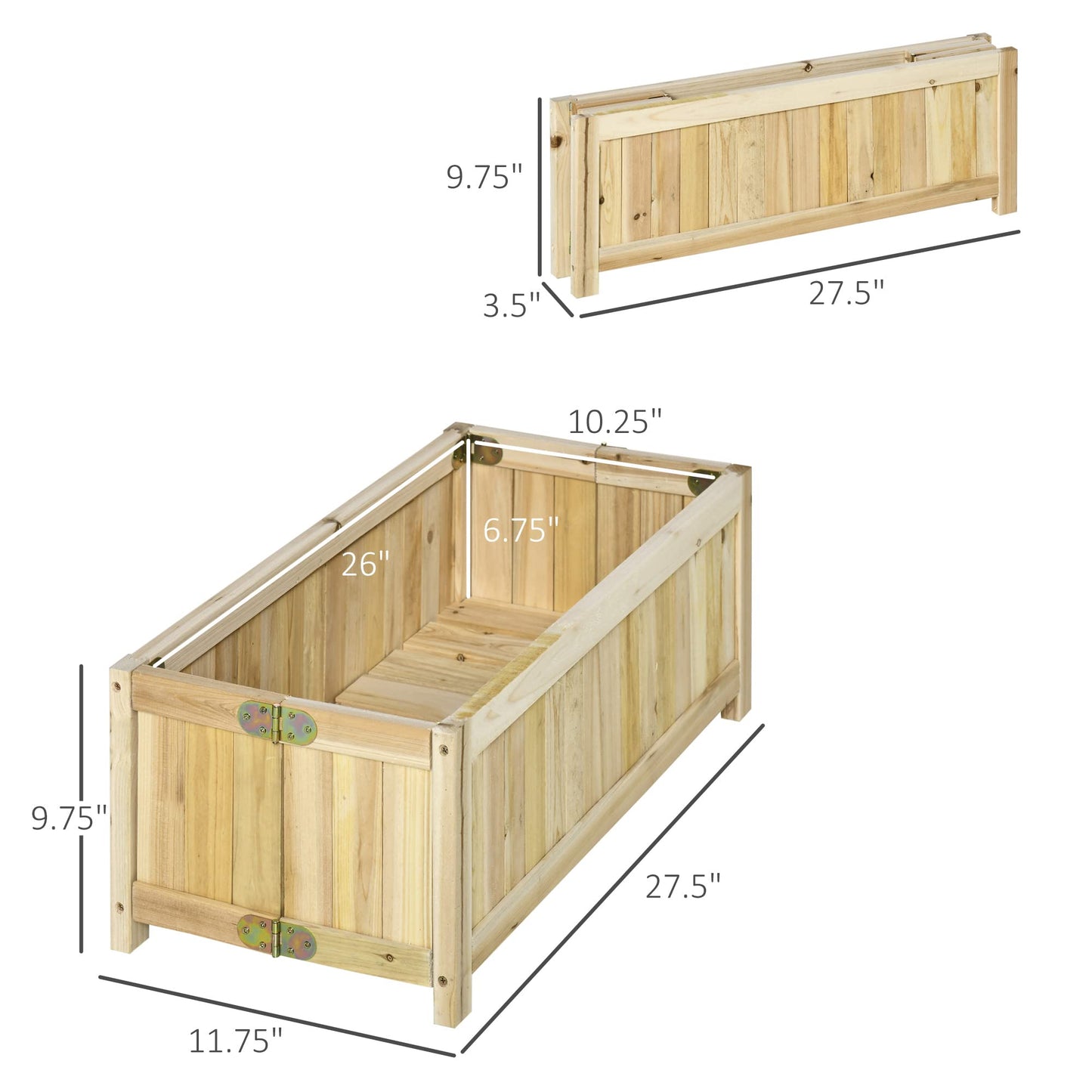 Outsunny Foldable Raised Garden Bed, Wooden Planter Box, Herb Garden Planter with Drainage Holes, for Backyard, Patio to Grow Vegetables, Herbs, and Flowers, 28'' x 12'' x 10"