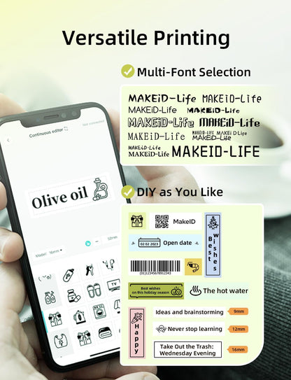 Makeid L1 HD Label Maker Machine with Tape, Portable & Rechargeable Label Makers Compatible with 9 12 16mm Waterproof Tape, Mini Bluetooth Labeler for Organizing Office Home School, 300DPI Green Tape