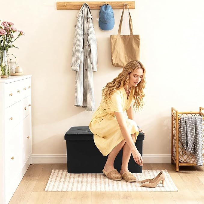 DUMOS 30 Inch Folding Storage Ottoman Bench, Large Hidden Storage Chest