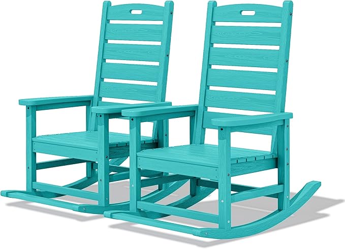 SERWALL Outdoor Rocking Chair Set of 2, Oversized HDPE Patio Rocking Chair
