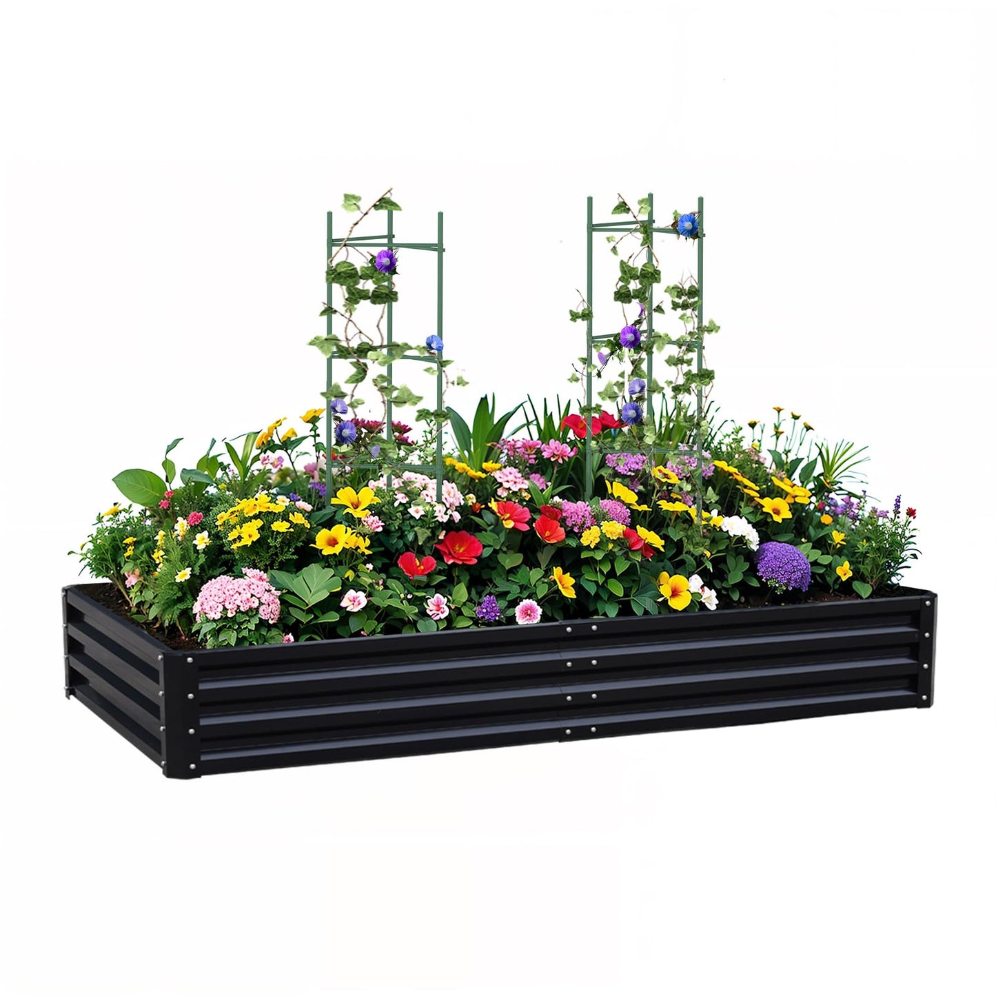 PICNICNI Metal Raised Garden Bed 8x4x1Ft Outdoor Large Metal Galvanized Planter Boxes Kit for Vegetables, Flowers, and Herbs,Garden Beds with 2Pcs Tomato Cage 1Pc Gloves,Black
