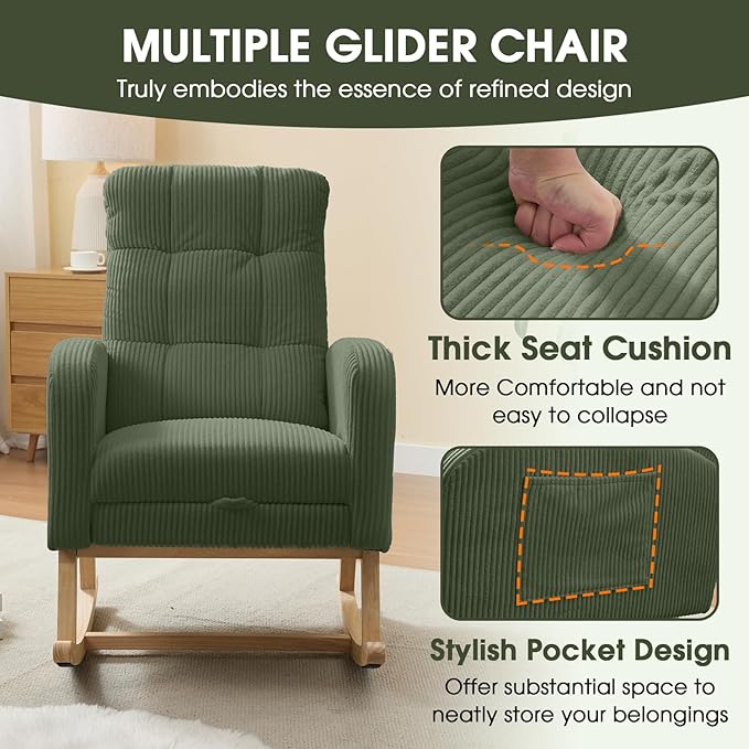 NIOIIKIT Nursery Rocking Chair, Corduroy Upholstered Rocking Chair