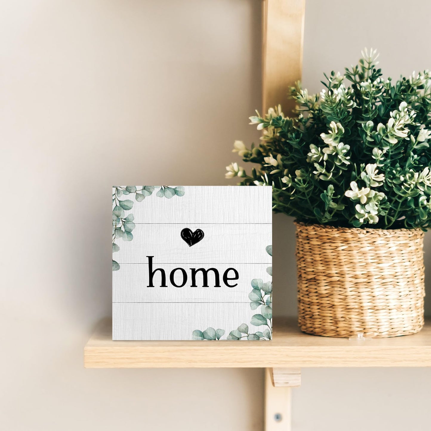 ANIANG Home Sign, Home Signs for House Decor, Welcome Sign, Rustic Farmhouse Desk Decor Wood Block Box Plaque for Living Room Wall Shelf, Housewarming Gifts (Green)