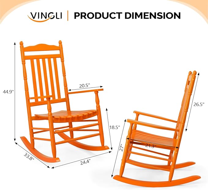 VINGLI Wooden Rocking Chair Outdoor, Patio Rockers