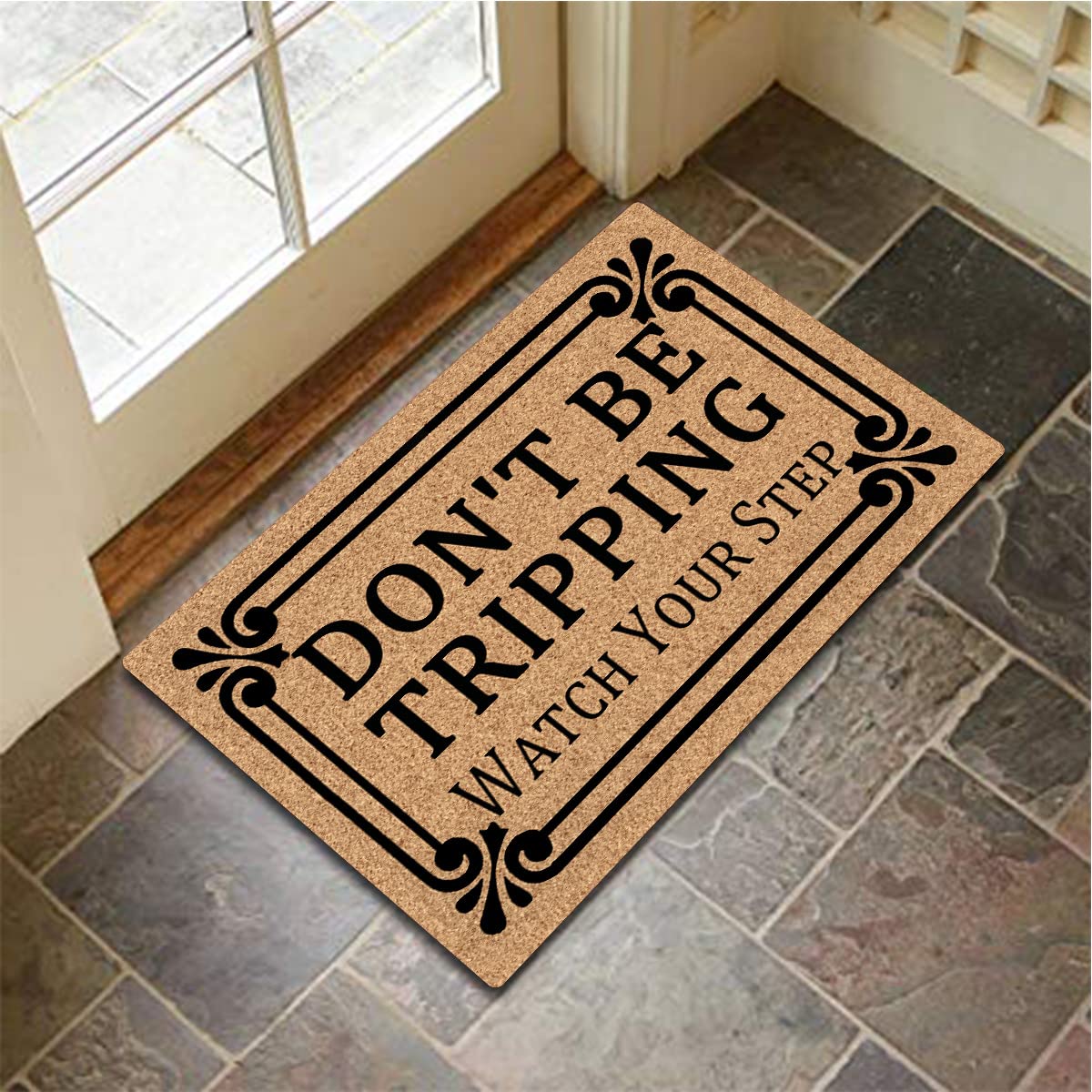 MjiejieM Funny Doormats Don't Be Tripping Watch Your Step Indoor Floor Welcome Mat for Entrance Way Rubber Back for Front Door Indoor Outdoor Cute Rugs 23.6"(L) x 15.7"(W)