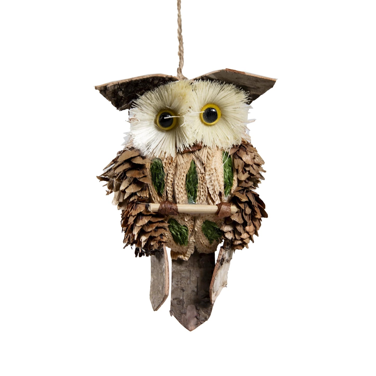 Cartanfill-Woodland Animal Owl Ornaments, Wood and Sisal, Set of 6 Assorted, Christmas Tree, Thanksgiving