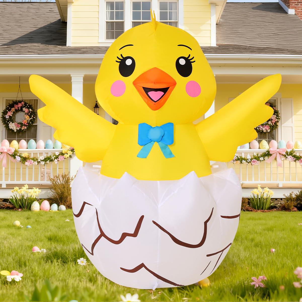 COMIN 4.2 FT Easter Chick Inflatables Take Outdoor Decorations Blow Up Yard with Built-in LEDs for Indoor Party Garden Lawn Decor