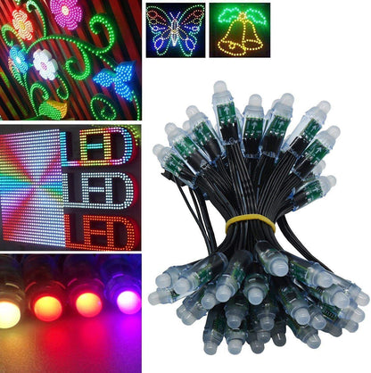 WESIRI WS2811 Diffused Digital RGB LED Pixel Lights Individually Addressable Round DIY LED Pixels Module IP68 Waterproof Black Wire DC12V 50pcs/Set