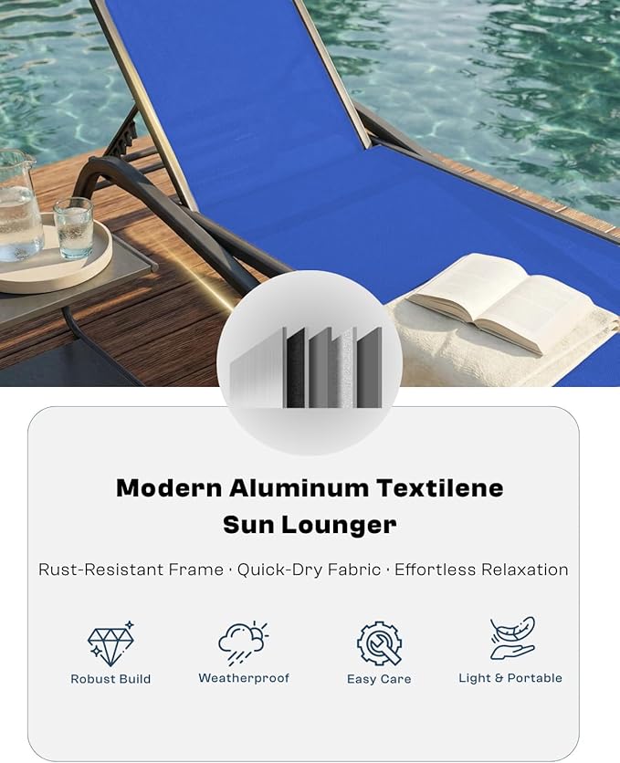 Patio Chaise Lounge Chairs Set of 6, All-Weather Aluminum Pool Loungers