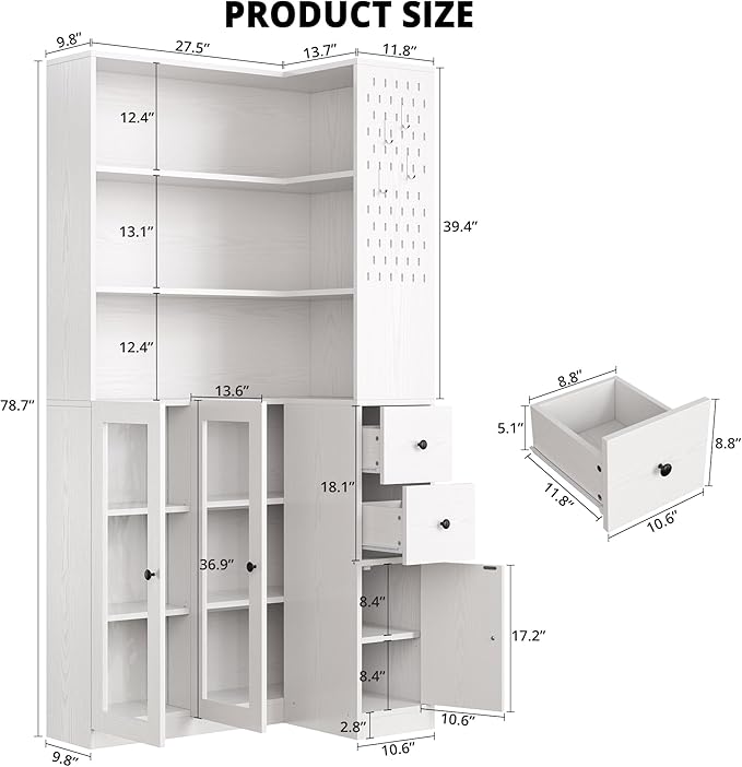 IRONCK Corner Bookshelf with LED Lights, 78.7" Tall Corner Bookshelves with 2