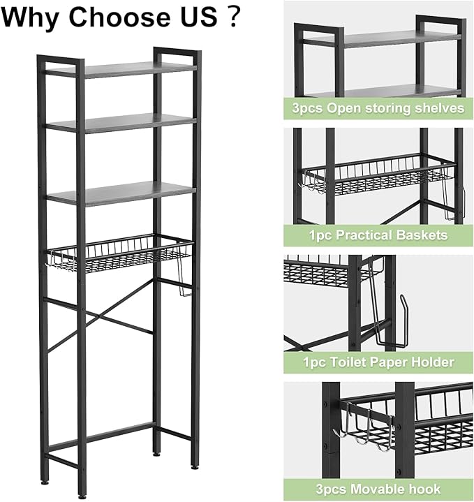 Kalrin Over-The-Toilet Storage Rack, 4-Tier Bathroom Organizer Shelf Over Toilet
