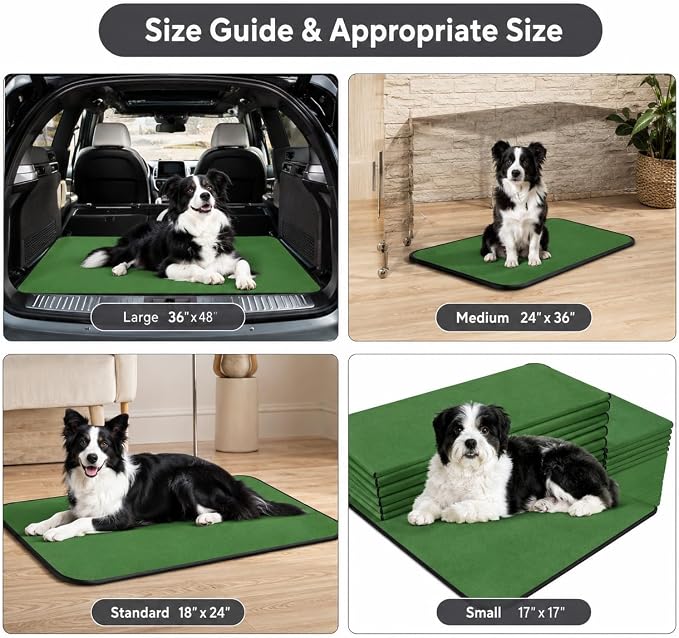 4 Pack Washable Pee Pads for Dogs 18"x24", Reusable Training Puppypads Absorbency Non-Slip & Leak-Proof for Pet Whelping Box Playpen Crate Sofa Bed Floors (Green)