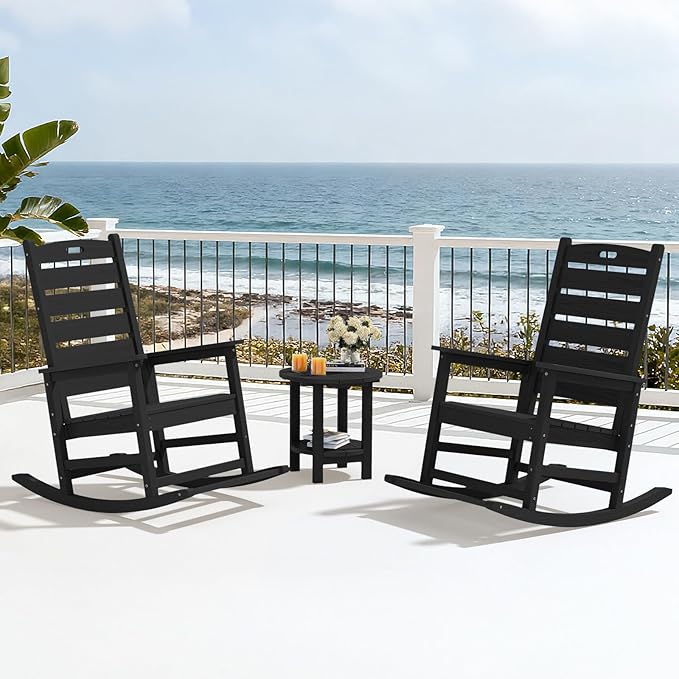 SERWALL Outdoor Rocking Chair Set of 4, Oversized HDPE Patio Rocking Chair