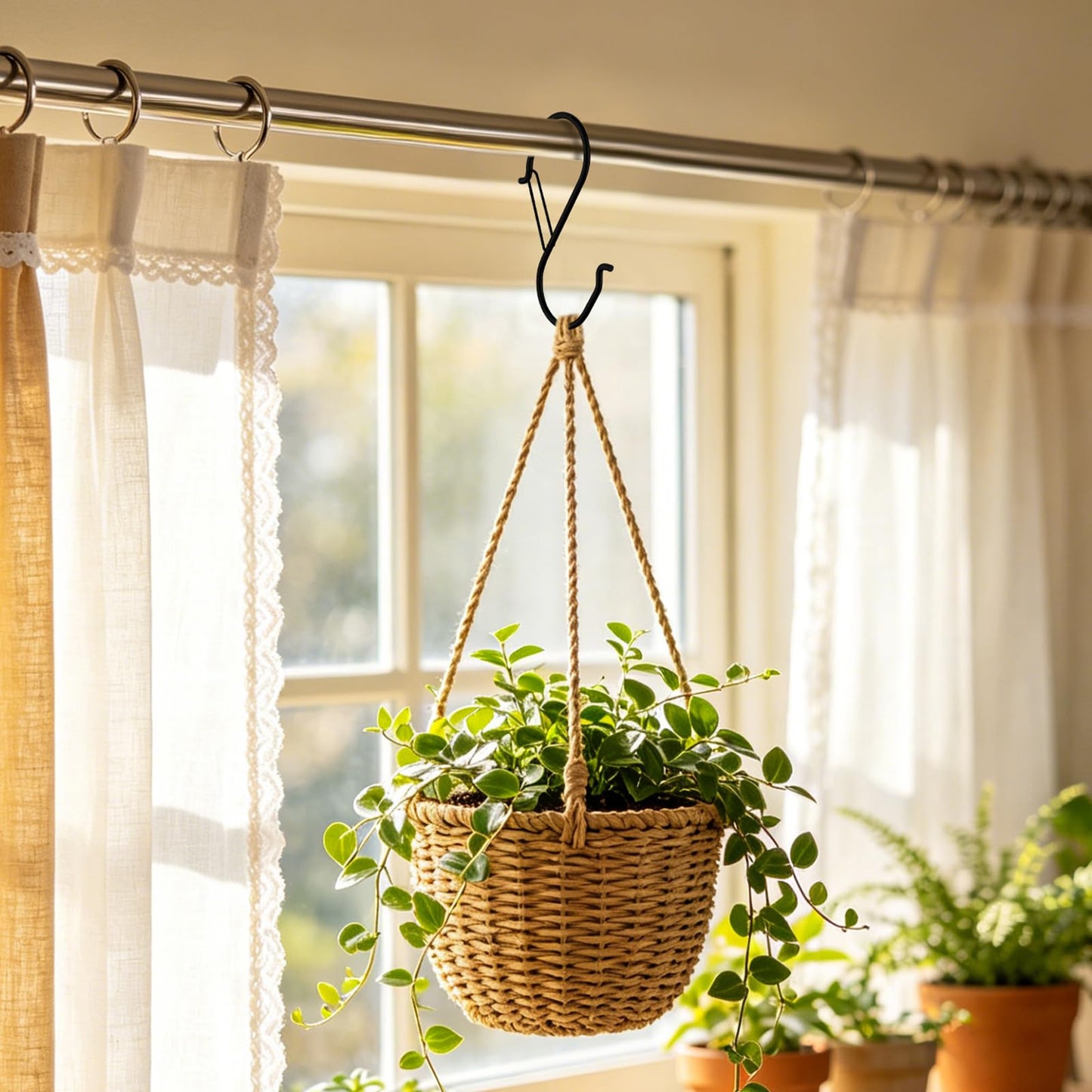 HCTESCO Heavy Duty Large S Hooks, 4.96 inch, Black, Set for Hanging Plants, Carabiners, Kitchen Cabinet Handles,s Hooks Buckle Side is Suitable for mostrods,Less Than 1.2inch in diamete(16)
