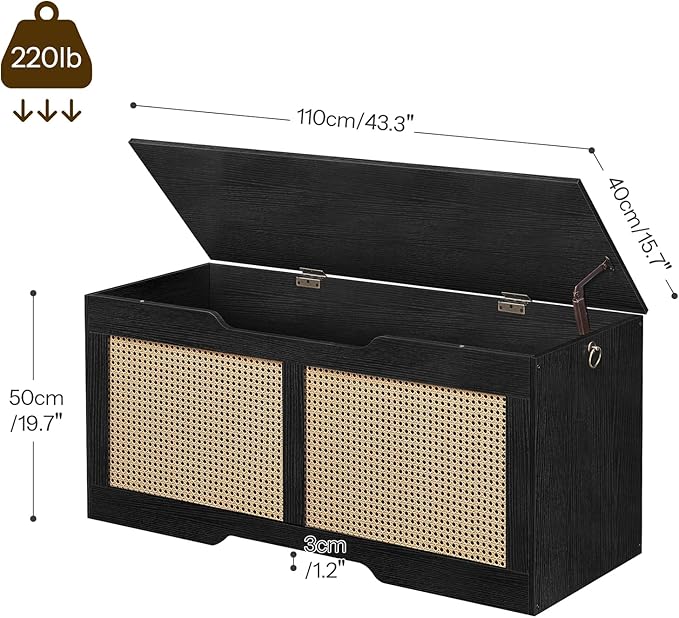HOOBRO Storage Bench, 43.3" Toy Box, Rattan-Like Storage Chest, Sturdy Entryway
