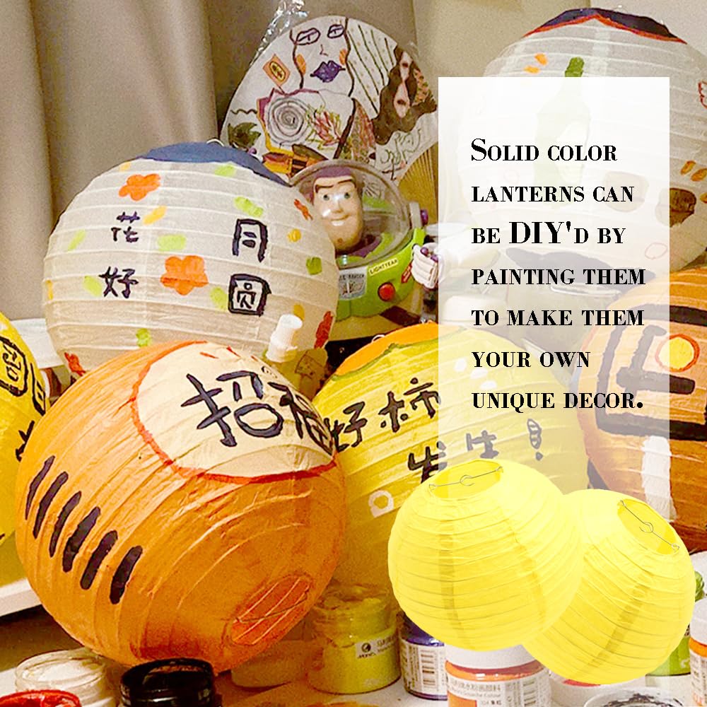 Hocansen 9Pcs Yellow Round Hanging Paper Lanterns 8/10/12in Chinese Lanterns for Birthday Wedding Home Party Wedding Home Decor Decoration(DLZ/Yellow)