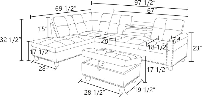 Wakefit Sectional Sofa Couch, Modern 4-Seaters Living Room Furniture Sets