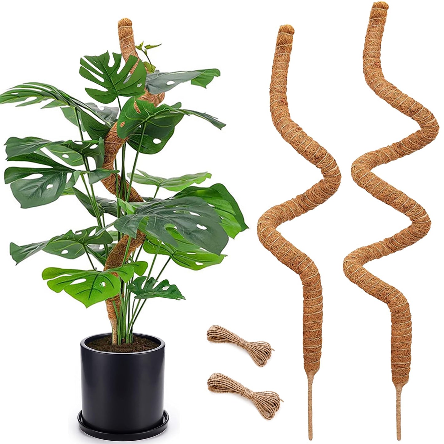 Tall Moss Pole Set, 48” and 60” Bendable Moss Pole for Plants Monstera, Moss Poles for Climbing Plants Indoor, Large Coco Coir Plant Pole Sticks Support Stakes for Potted Plants, Pothos
