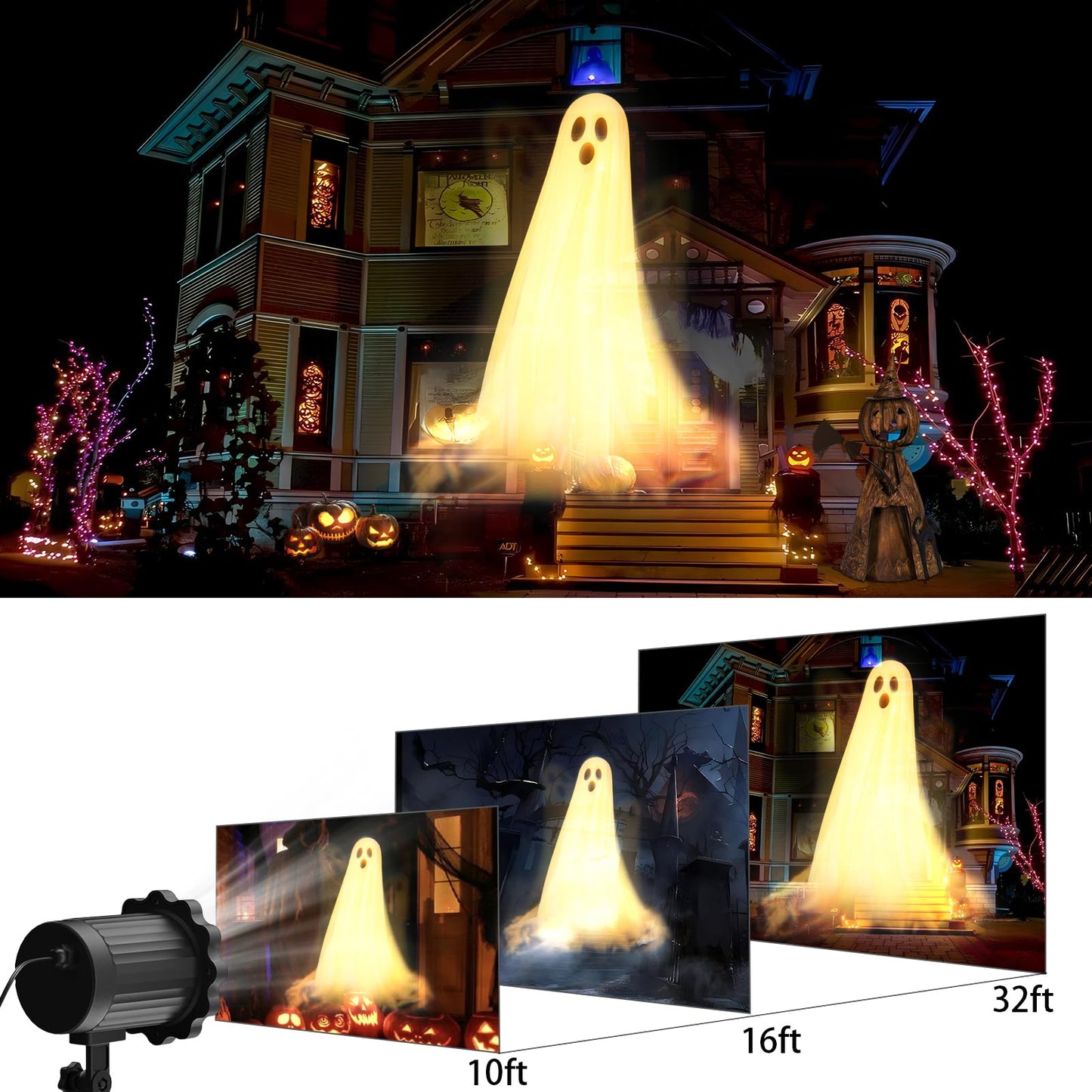 Halloween Projector Lights Outdoor,3D Dynamic Ghost Decorations Light,2026 Upgraded Clearer Ghost HD Patterns,Night Light for Home Window Wall Halloween Decor