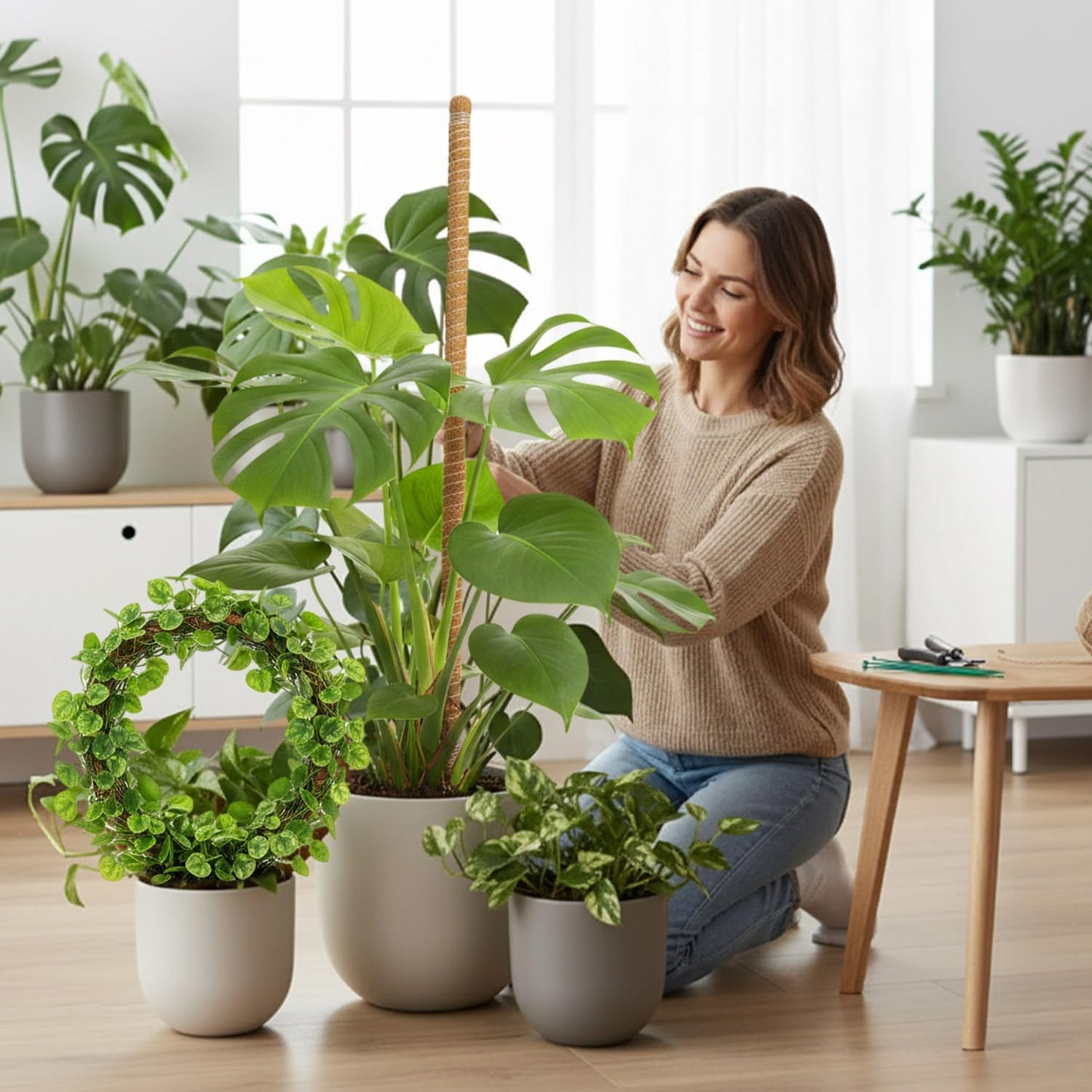 Mcbazel 2 Pack 47 Inch Bendable Moss Pole for Plants Monstera - Tall Coco Coir Plant Support Stakes for Large Indoor Climbing Plants Vines - Flexible Totem Stick Kit with Full Garden Ties